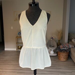 Esley Cream Colored Polka Dot Peplum Blouse Sleeveless Top Size Medium